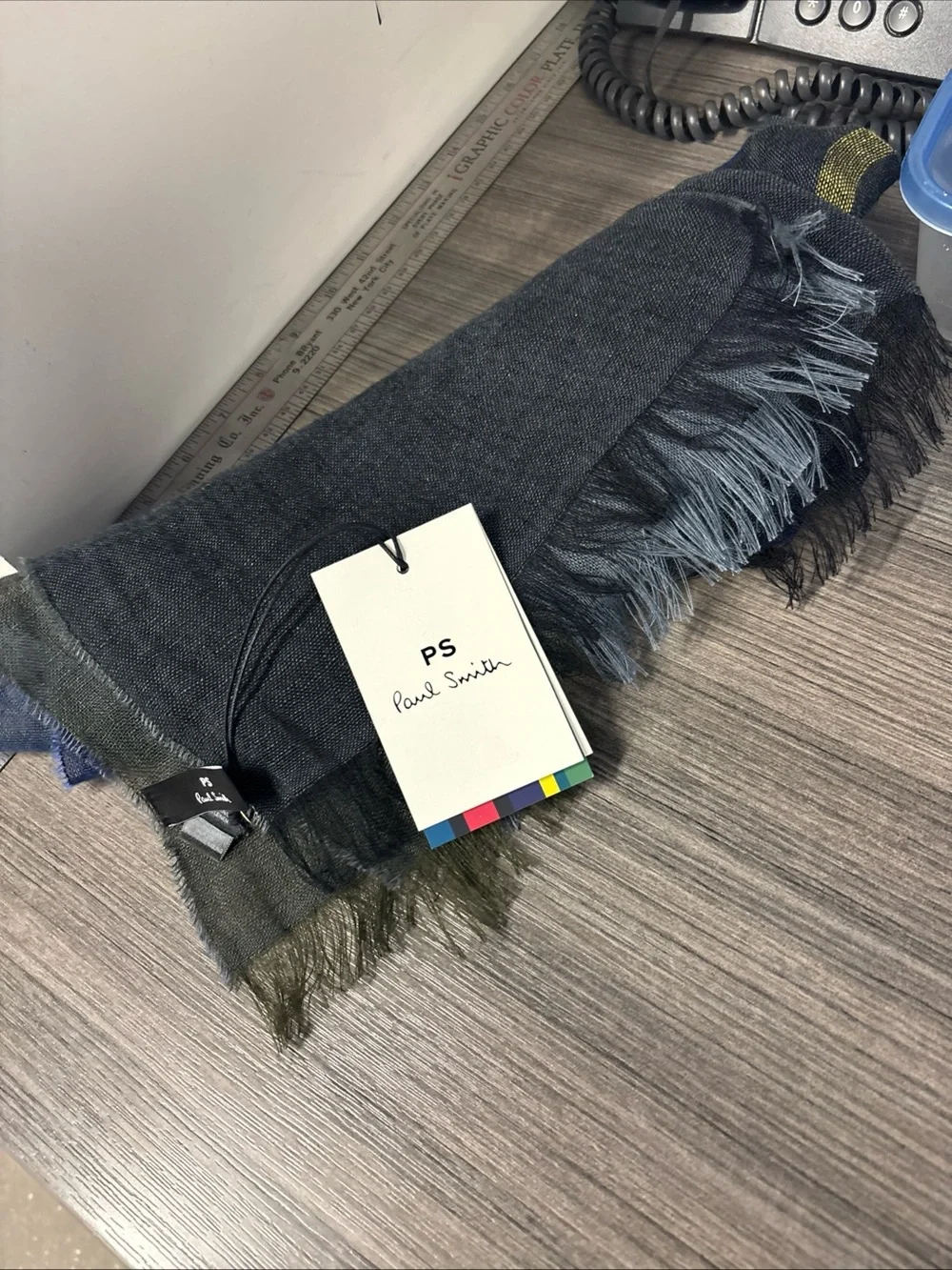 Paul Smith Charcoal Scarf with Multicolor Trim